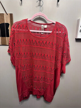 Eyeshadow Red Openwork Tunic 1X Like New Oversized